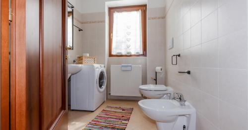 a bathroom with a sink and a washing machine at Lioda Rite in Masariè