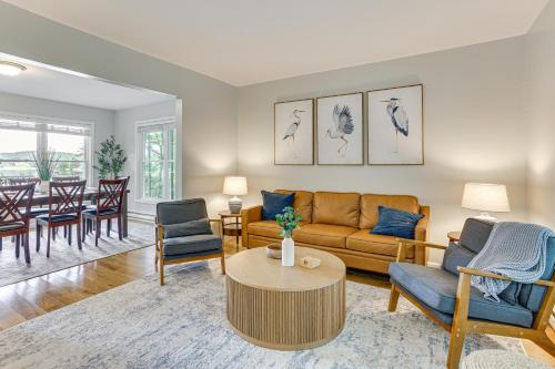 a living room with a couch and chairs and a table at Boat, Fish and Unwind Waterfront Gem in Pocono Mtns in Lake Ariel