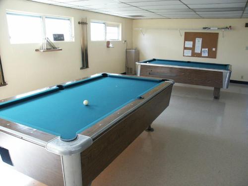 a room with a pool table and two tables at Southern Palms Park Model 4 in Fort Mason