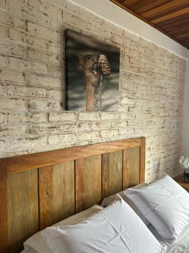 a wall with a picture of a deer head on it at Pousada Casa Pinha em Campos do Jordão in Campos do Jordão