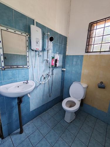 a bathroom with a toilet and a sink at Sepilok Hideaway Guest House in Sandakan