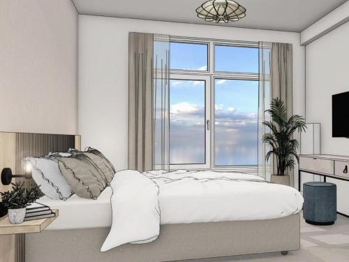 a bedroom with a bed and a large window at Zoutelande Retreat by Sea in Zoutelande