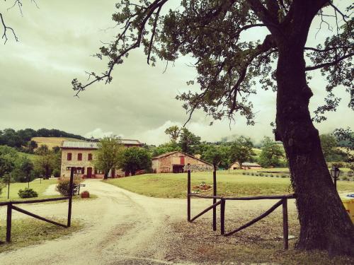 a dirt road with a tree and a building at Da Foschetta in Matelica