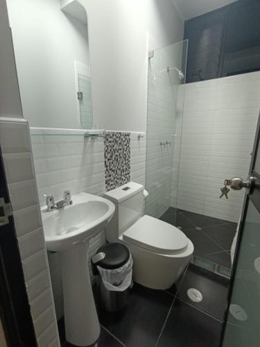 a bathroom with a toilet and a sink at Morro Calzada in Moyobamba