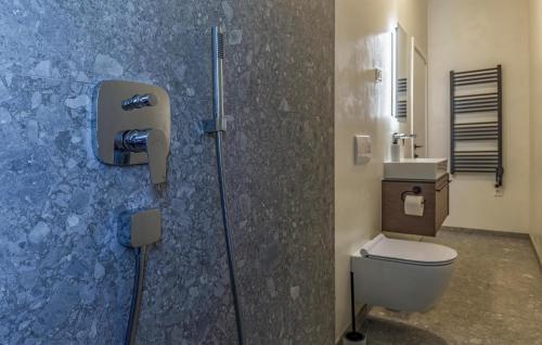 a bathroom with a toilet and a glass shower stall at Cozy Home In Medulin in Medulin
