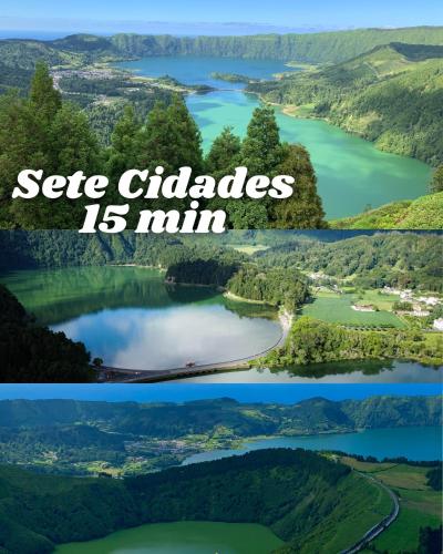 a collage of three different views of a lake at Azorean Stays T1-Relaxing 1-Bedroom Retreat Near São Miguel Highlights in Lomba da Cruz