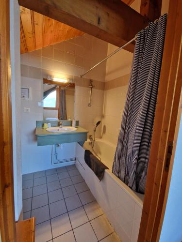 a bathroom with a sink and a bath tub at Chalet Beyond - Gelinotte in Oz