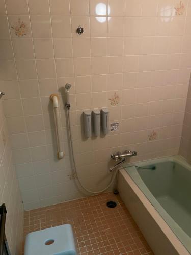 a bathroom with a bath tub and a toilet at 柿畑の宿 in Katsuragi