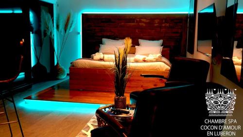 Katil atau katil-katil dalam bilik di Cocon D'amour En Luberon - Chambre Spa a proximite de l'Isle sur la Sorgue