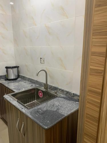 a kitchen with a sink and a counter top at Eagle Nest Apartment and Hotel in Benin City