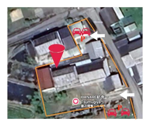 a map of a house with a red funnel at HANARE紡舎Tsumugiya in Ogawa