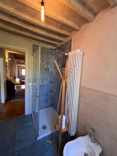 a bathroom with a shower and a toilet and a sink at da Francesco rooms in Lucca