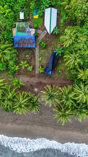 an overhead view of a tent and an umbrella at Hibiscus House Nuquí in Nuquí