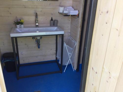 a bathroom with a sink in a wooden wall at B&B dell'Aviatore in San Liberato