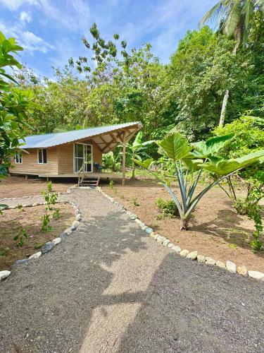 a small house with a pathway leading to it at Hibiscus House Nuquí in Nuquí