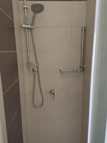a shower with a shower head in a bathroom at Marialva Tropical T1 in Santa Maria