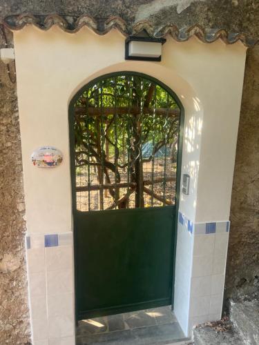 a green door in a wall with a tree at Vincanto Maiori Costiera Amalfitana in Maiori