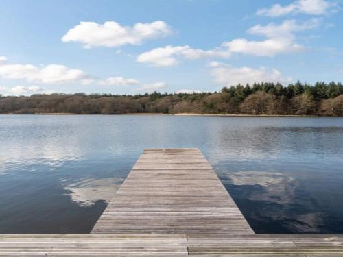 a wooden dock in the middle of a lake at 6 person holiday home in Kolind-By Traum in Kolind