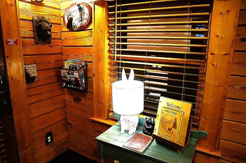 a lamp sitting on a table in a room at Wonderland Cabin in Sevierville