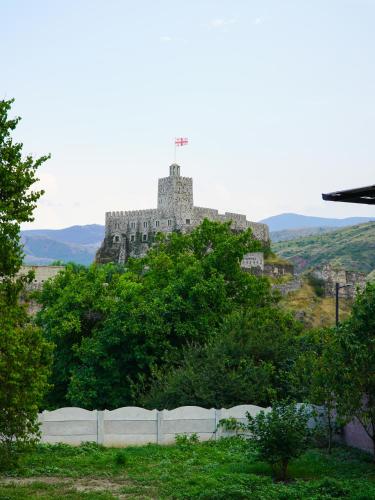 a castle on top of a hill with trees at NISS House in Akhaltsikhe