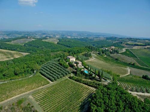 an aerial view of a house on a vineyard at Montana Escape, Tuscan Stay in Chiusdino