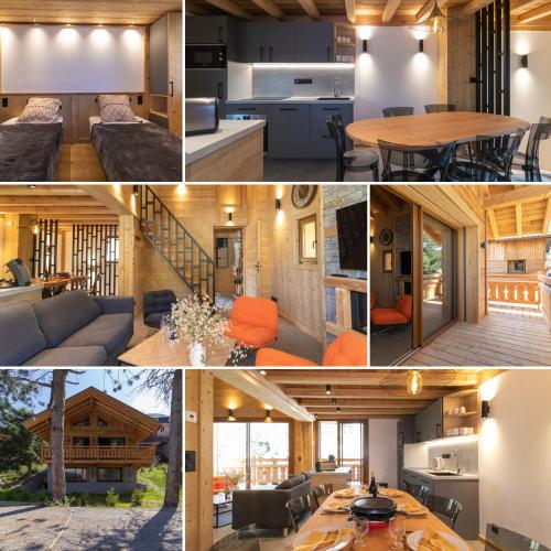 a collage of photos of a house at chalet au pied des pistes in Les Deux Alpes