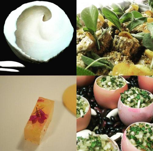 a collage of four pictures with different types of food at Skylodge B&B - Bali Jungle Retreat with Fine Dining & Eco Pool in Bukti