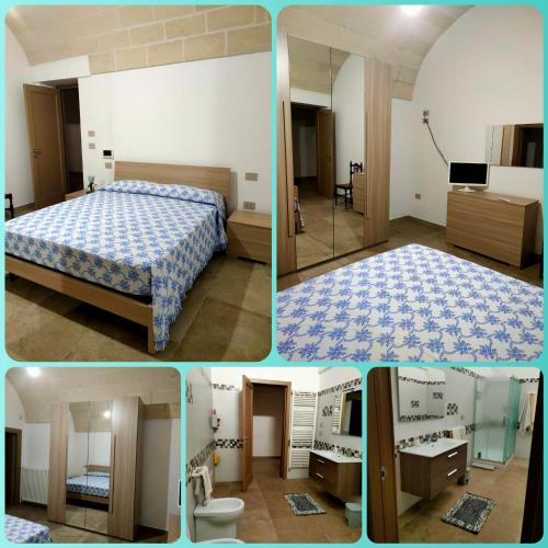 a collage of four pictures of a bedroom at Volta a stella in Surano