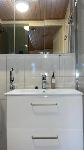 a bathroom with a white sink and a mirror at Levi Star 1003 in Levi