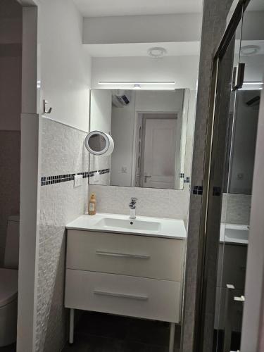 a bathroom with a sink and a mirror at Port nature 2 Villas studio in Cap d'Agde