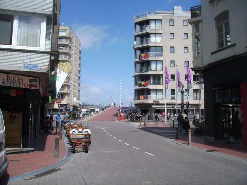 eine Stadtstraße mit einer Pferdekutsche auf der Straße in der Unterkunft Villa Olga in Blankenberge