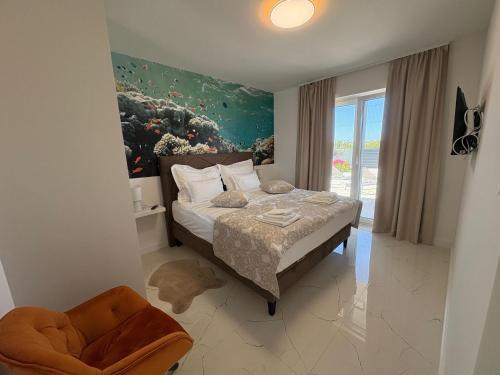 Ένα ή περισσότερα κρεβάτια σε δωμάτιο στο New villa Angelo 2025, family and pet friendly