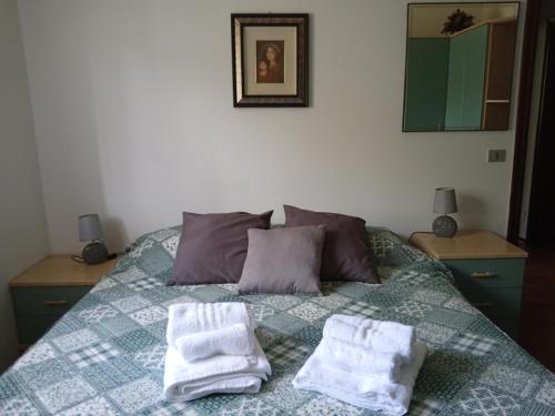 リオルナートにあるRelax sull'Appenninoのタオルが敷かれたベッドのある寝室