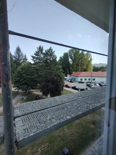 a view from a window of a parking lot at Studio Vata in Vaţa de Jos