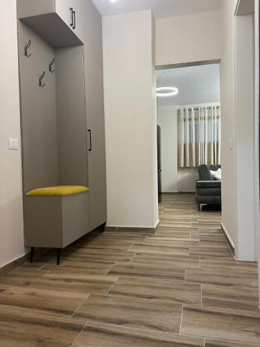 an office with a hallway with wood floors at SeaSide Escape in Durrës
