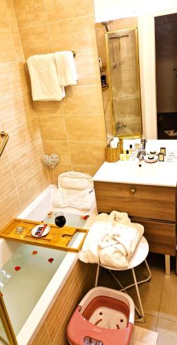 un baño con bañera y lavabo en Alpine Arve Get'Away, en Cluses