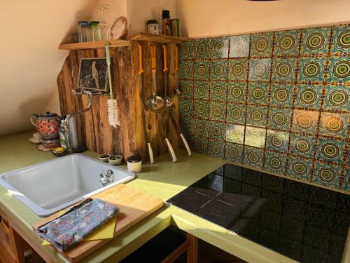 a kitchen with a sink and a counter top at Apartment am Rhein in Remagen