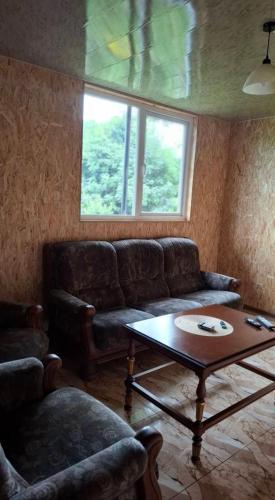 a living room with a couch and a table at Villa Lematue in Jvari