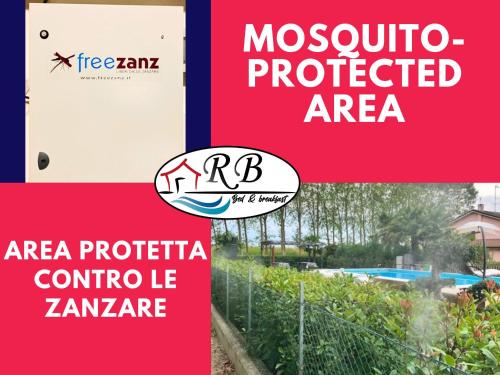 a collage of photos with a sign that reads mosquito protected area at RB Bed & Breakfast in Gaiba