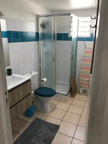 un bagno con doccia, WC e lavandino di Studio piscine centre Gosier a Le Gosier
