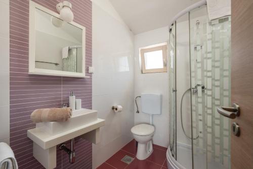 a bathroom with a toilet and a sink and a shower at Villa Daus in Cerovlje