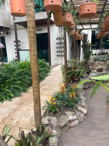a garden with flowers and plants in front of a building at Pousada Bon Vivant in Cabo Frio