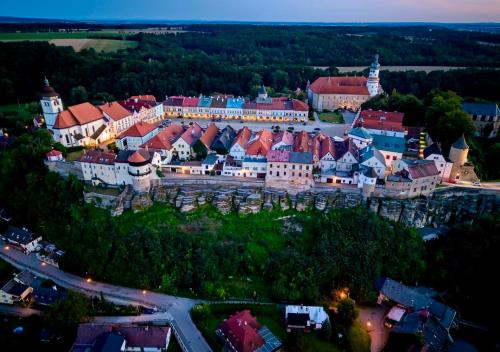 an aerial view of a town with buildings at Pinot Noir Apartments & Wine Bar in Nové Město nad Metují