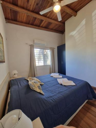 a bedroom with a blue bed with two pillows at Pindó II - Expresión de buen gusto in Concordia