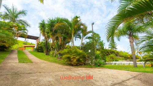 a dirt road with palm trees in a park at Casa ampla em Mairinque com lazer completo in Mairinque