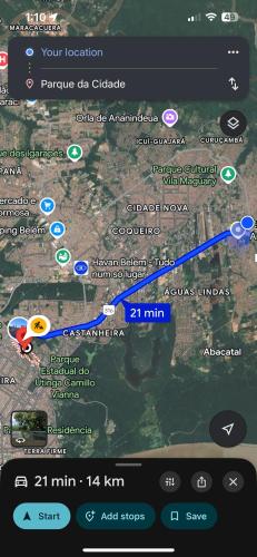 a screenshot of a cell phone screen with a map at Suíte privativa com espaço para trabalho para COP30 in Ananindeua