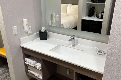 ラボックにあるComfort Inn & Suitesの洗面台と鏡のあるバスルーム
