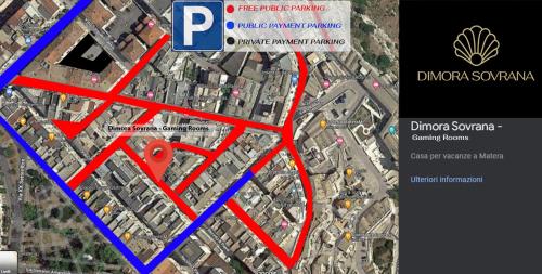 a map of a city with red arrows on it at Dimora Sovrana Gaming Rooms in Matera