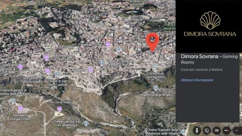 a map with a red marker on it at Dimora Sovrana Gaming Rooms in Matera