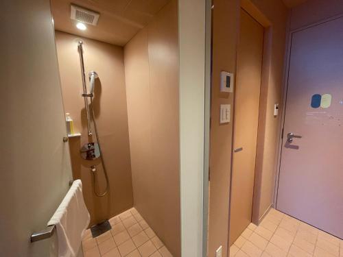 a bathroom with a walk in shower and a toilet at toggle hotel suidobashi TOKYO in Tokyo